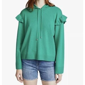 Joie Pammeli Green Wool Cashmere Ruffle Hoodie Sweater NWOT Size M